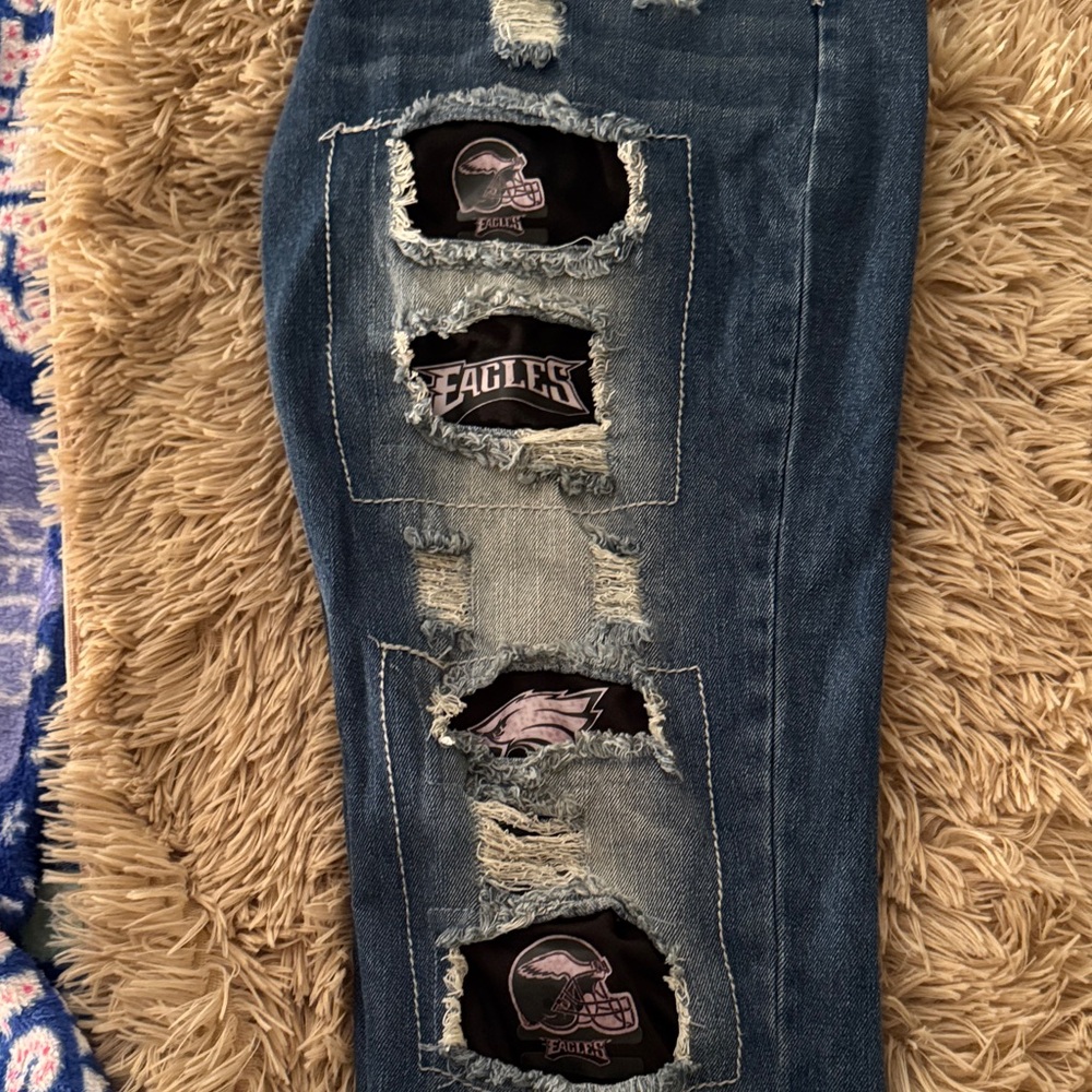 Distressed Blue Boot Cut Jeans - Picture 4 of 6